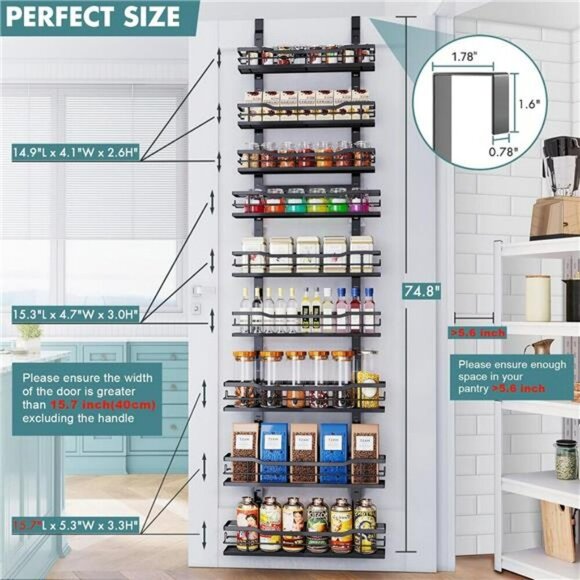 Over The Door Pantry Organizer 9 Tier Adjustable Metal Spice Rack Storage - Picture 2 of 7
